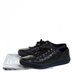Pre Owned Chanel Black Quilted Nylon and Leather CC Low Top Sneaker Size 38