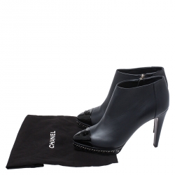 Chanel Black CC Cap Toe Leather Chain Platform Ankle Boots Size 39.5