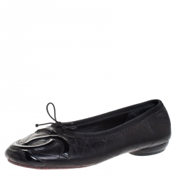 Pre Owned Chanel Black Quilted Leather CC Bow Ballet Flats Size 38