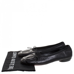Pre Owned Chanel Black Quilted Leather CC Bow Ballet Flats Size 38