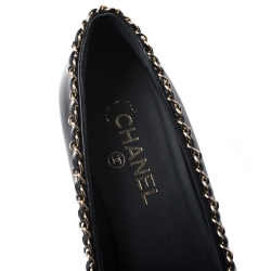 Pre Owned حذاء باليرينا فلات شانيل مزخرف سلسلة مقدمة مدببة جلد و قماس غروسغراين أسود مقاس 39