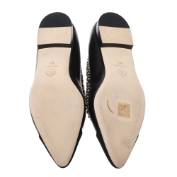 Pre Owned حذاء باليرينا فلات شانيل مزخرف سلسلة مقدمة مدببة جلد و قماس غروسغراين أسود مقاس 39