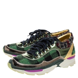 Pre Owned حذاء رياضي شانيل منخفض من أعلى CC جلد وقماش تويد متعدد الألوان مقاس 39