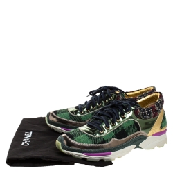 Pre Owned حذاء رياضي شانيل منخفض من أعلى CC جلد وقماش تويد متعدد الألوان مقاس 39