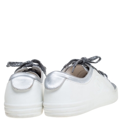 Pre Owned Chanel White/Silver Fabric And Rubber CC Low Top Sneakers Size 37