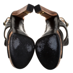 Chanel Black Quilted Detail Leather CC Ankle Strap Platform Sandals Size 37.5