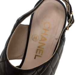 Chanel Black Quilted Detail Leather CC Ankle Strap Platform Sandals Size 37.5