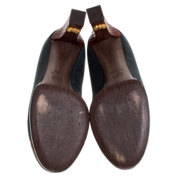 مملوكة مسبقًا Chanel Brown/Blue Nubuck Leather Cap Toe Pumps Size 38.5