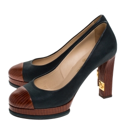 مملوكة مسبقًا Chanel Brown/Blue Nubuck Leather Cap Toe Pumps Size 38.5