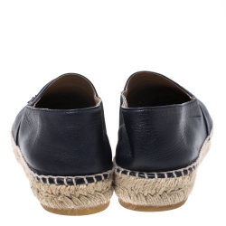 Pre Owned Chanel Blue/Black Leather CC Cap Toe Espadrille Flats Size 38