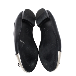 Pre Owned Chanel Black/Gold Leather CC Bow Ballet Flats Size 37.5