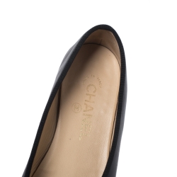 Pre Owned Chanel Black/Gold Leather CC Bow Ballet Flats Size 37.5