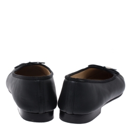 Pre Owned Chanel Black/Gold Leather CC Bow Ballet Flats Size 37.5