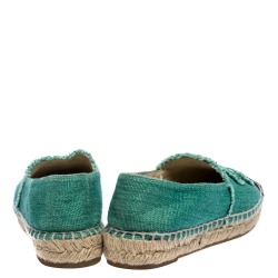 Pre Owned Chanel Green/Black Canvas CC Espadrille Flats Size 36