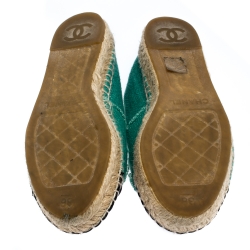 Pre Owned Chanel Green/Black Canvas CC Espadrille Flats Size 36