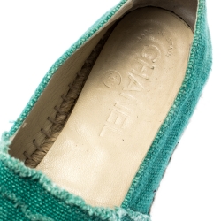 Pre Owned Chanel Green/Black Canvas CC Espadrille Flats Size 36