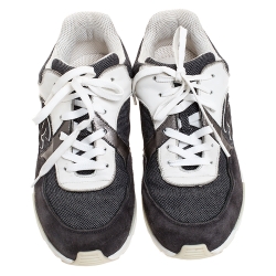 Pre Owned حذاء رياضي شانيل شعار CC كانفاس مونوكرومي وسويدي بأربطة مقاس 38