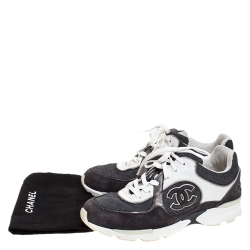 Pre Owned حذاء رياضي شانيل شعار CC كانفاس مونوكرومي وسويدي بأربطة مقاس 38