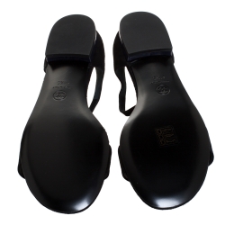 Pre Owned Chanel Black Suede CC Camellia Ankle Strap Flat Sandals Size 41.5