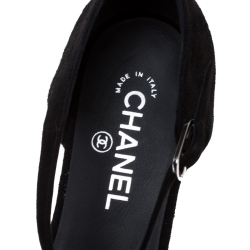 Pre Owned Chanel Black Suede CC Camellia Ankle Strap Flat Sandals Size 41.5