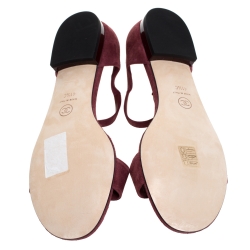 مملوكة مسبقًا Chanel Burgundy Suede CC Camellia Ankle Strap Flat Sandals Size 41.5