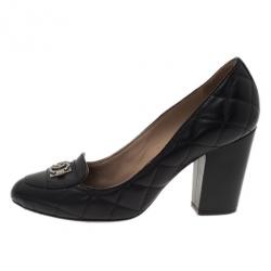 Pre Owned Chanel Black Quilted Leather CC Pumps Size 38