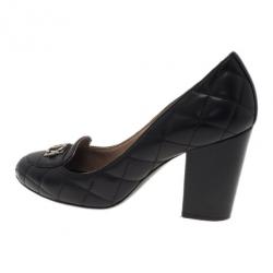 Pre Owned Chanel Black Quilted Leather CC Pumps Size 38