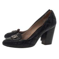 Pre Owned Chanel Black Quilted Leather CC Pumps Size 38
