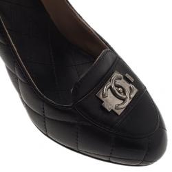 Pre Owned Chanel Black Quilted Leather CC Pumps Size 38