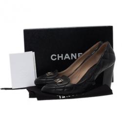 Pre Owned Chanel Black Quilted Leather CC Pumps Size 38