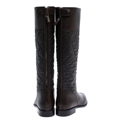 Chanel Dark Brown Quilted Fabric And Leather CC Knee Length Boots Size 40.5
