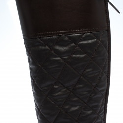 Chanel Dark Brown Quilted Fabric And Leather CC Knee Length Boots Size 40.5