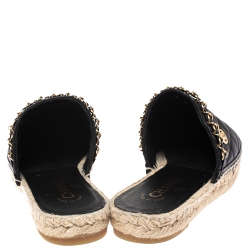 Pre Owned Chanel Black Quilted Leather Cap Toe Chain Espadrille Mules Size 37