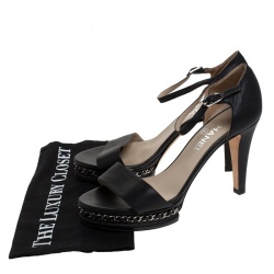 Chanel Black Leather Ankle Strap Chain Sandals Size 39.5