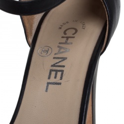 Chanel Black Leather Ankle Strap Chain Sandals Size 39.5