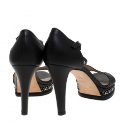 Chanel Black Leather Ankle Strap Chain Sandals Size 39.5