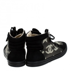 Pre Owned حذاء رياضي شانيل مرتفع من أعلى سحاب مزدوج CC جلد أسود وسويدي مقاس 40