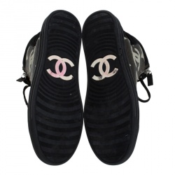 Pre Owned حذاء رياضي شانيل مرتفع من أعلى سحاب مزدوج CC جلد أسود وسويدي مقاس 40