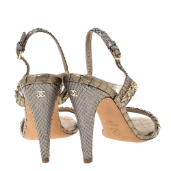 مملوكة مسبقًا Chanel Metallic Gold/Grey Chain Embellished Slingback Sandals Size 37