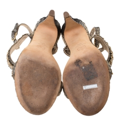 مملوكة مسبقًا Chanel Metallic Gold/Grey Chain Embellished Slingback Sandals Size 37