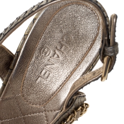 مملوكة مسبقًا Chanel Metallic Gold/Grey Chain Embellished Slingback Sandals Size 37