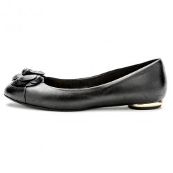 Pre Owned Chanel Black Leather Camelia Flower Ballet Flats Size 37.5