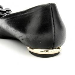 Pre Owned Chanel Black Leather Camelia Flower Ballet Flats Size 37.5