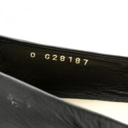 Pre Owned Chanel Black Leather Camelia Flower Ballet Flats Size 37.5