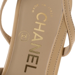 Chanel Beige Leather and Black Fabric Cap Toe Slingback Sandals Size 35.5
