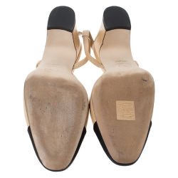 Chanel Beige Leather and Black Fabric Cap Toe Slingback Sandals Size 35.5