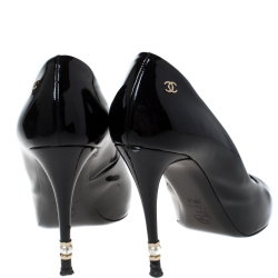Chanel Black Patent Leather Peep Toe Pumps Size 38.5