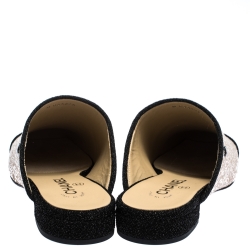 Pre Owned حذاء سلايد شانيل مقدمة مربعة قماش غليتر أسود و بيج مقاس 40.5