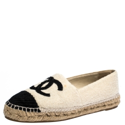 AUTH. CHANEL ESPADRILLES ANKLE SNEAKERS CC LOGO CREAM/BLACK LEATHER 37