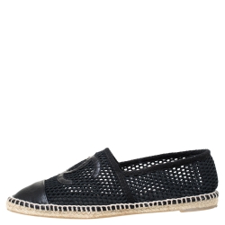 Pre Owned Chanel Black Leather and Mesh CC Espadrilles Size 38
